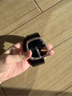 Zara Black Leather Belt with Silver Buckle